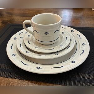 Longaberger Classic Blue Heritage Woven Traditions Pottery place setting